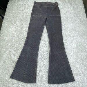 Aerie Gray Ribbed Flare Pants Velour Pull On Med Long ALTERED to 29.5” inseam
